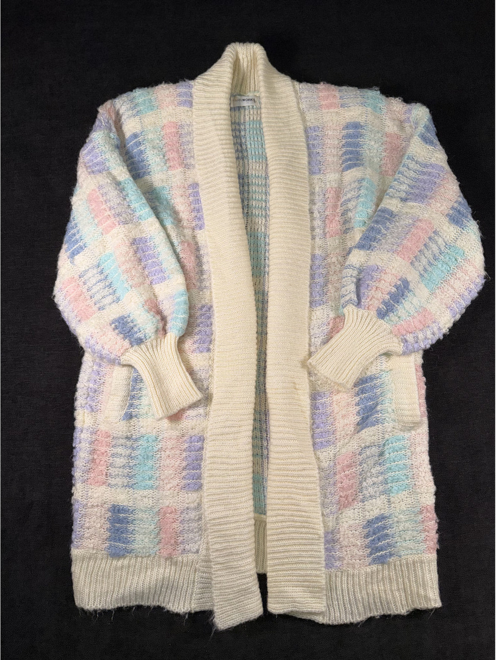 Yarnworks Women's Medium Pastel Patterned Open Front Cardigan Sweater